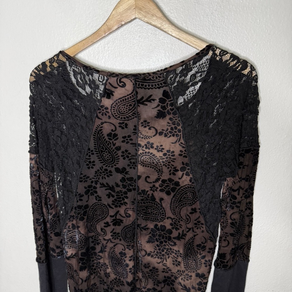 Vintage Marigold LA Velvet Burnout Whimsigoth Dark Fairy Shirt Lace Womens Small - Picture 8 of 11